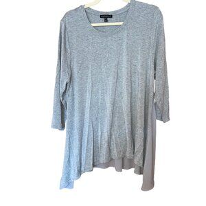 Lane Bryant 18/20 Gray Knit Top Sheer Back 3/4 Sleeves Lightweight & Flowy